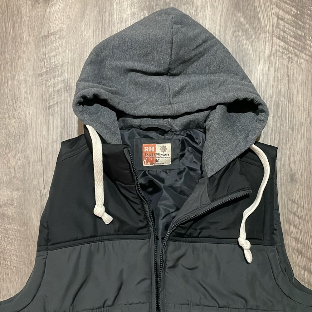 New Men Vest Short Sleeve Hood Medium Black Grey Zip Polyester RH RuffHewn